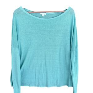 Eileen Fisher Linen Boatneck Sweater XL Blue Teal Top Shirt Capsule Coastal